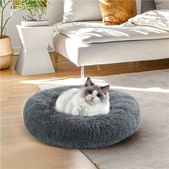 24" Calming Dog Bed for Medium Small Dogs, Donut Plush Pet Bed, Anti-Anxiety - Picture 7 of 7